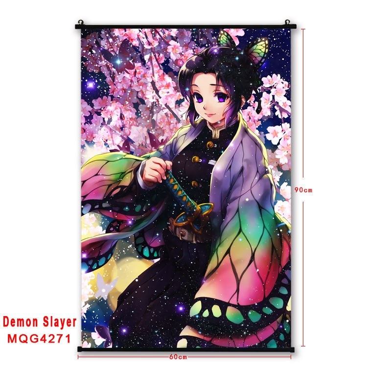 Demon Slayer Kimets black Plastic rod Cloth painting Wall Scroll 60X90CM  MQG-4271