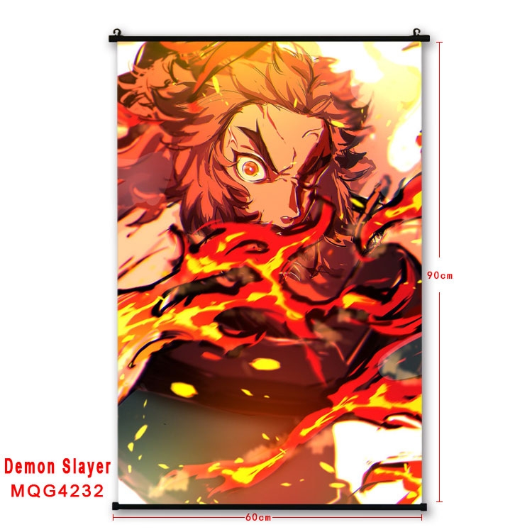 Demon Slayer Kimets black Plastic rod Cloth painting Wall Scroll 60X90CM MQG-4232