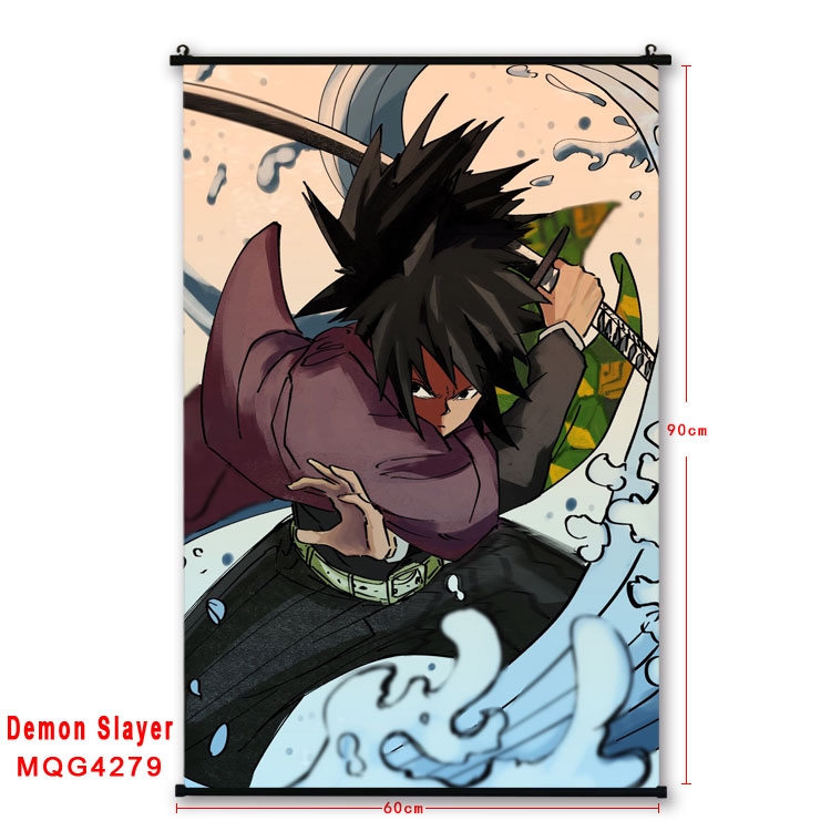 Demon Slayer Kimets black Plastic rod Cloth painting Wall Scroll 60X90CM  MQG-4279