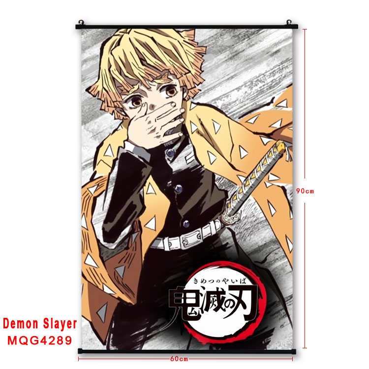 Demon Slayer Kimets black Plastic rod Cloth painting Wall Scroll 60X90CM  MQG-4289