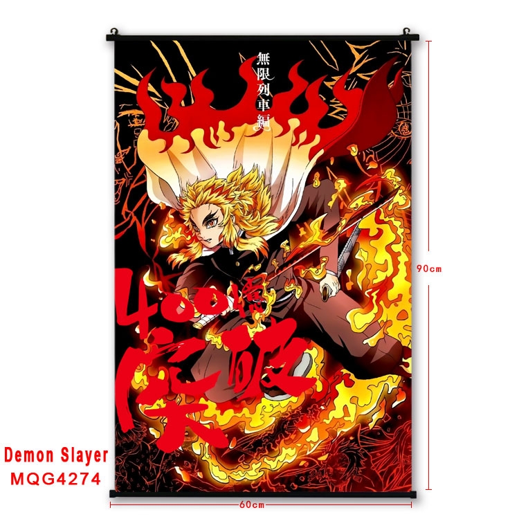 Demon Slayer Kimets black Plastic rod Cloth painting Wall Scroll 60X90CM  MQG-4274