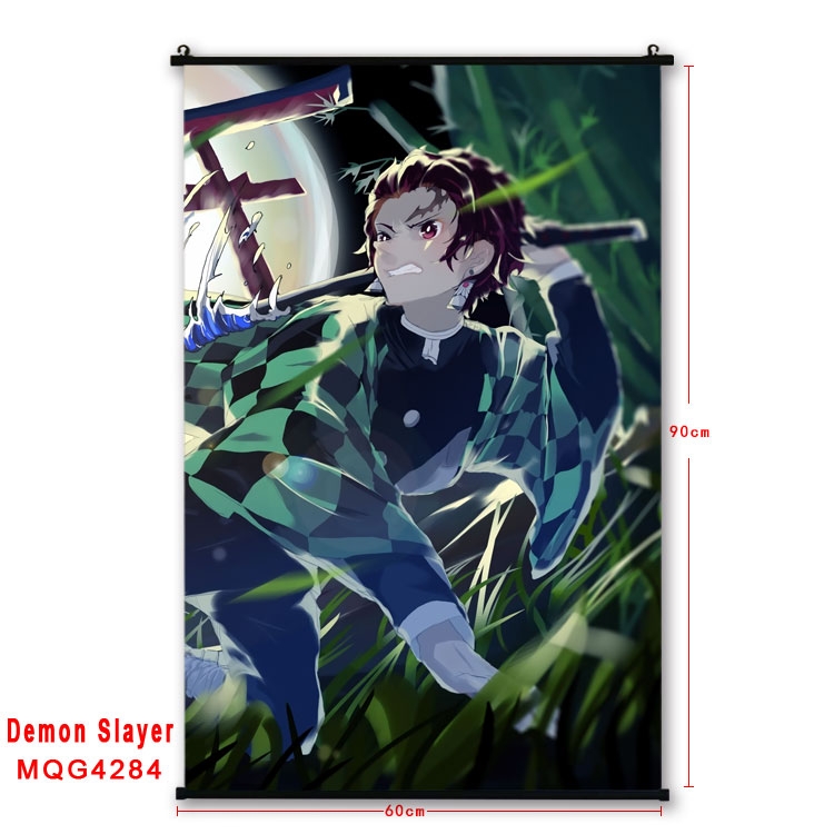 Demon Slayer Kimets black Plastic rod Cloth painting Wall Scroll 60X90CM MQG-4284