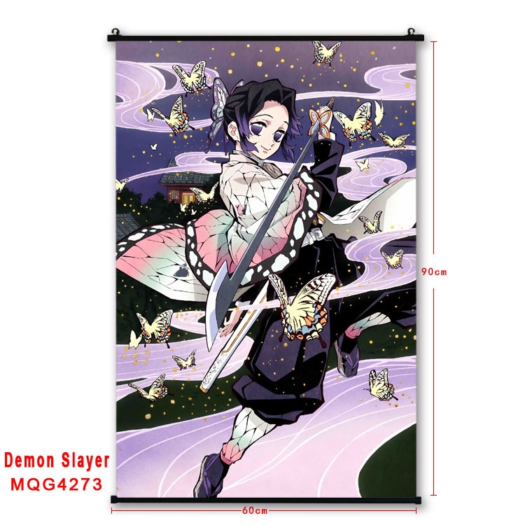 Demon Slayer Kimets black Plastic rod Cloth painting Wall Scroll 60X90CM MQG-4273