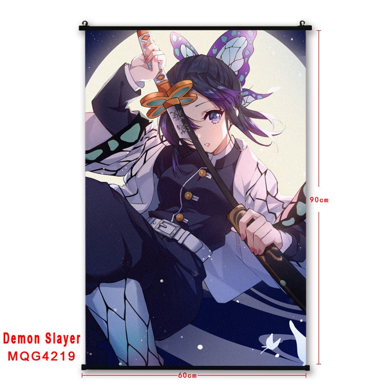 Demon Slayer Kimets black Plastic rod Cloth painting Wall Scroll 60X90CM  MQG-4219