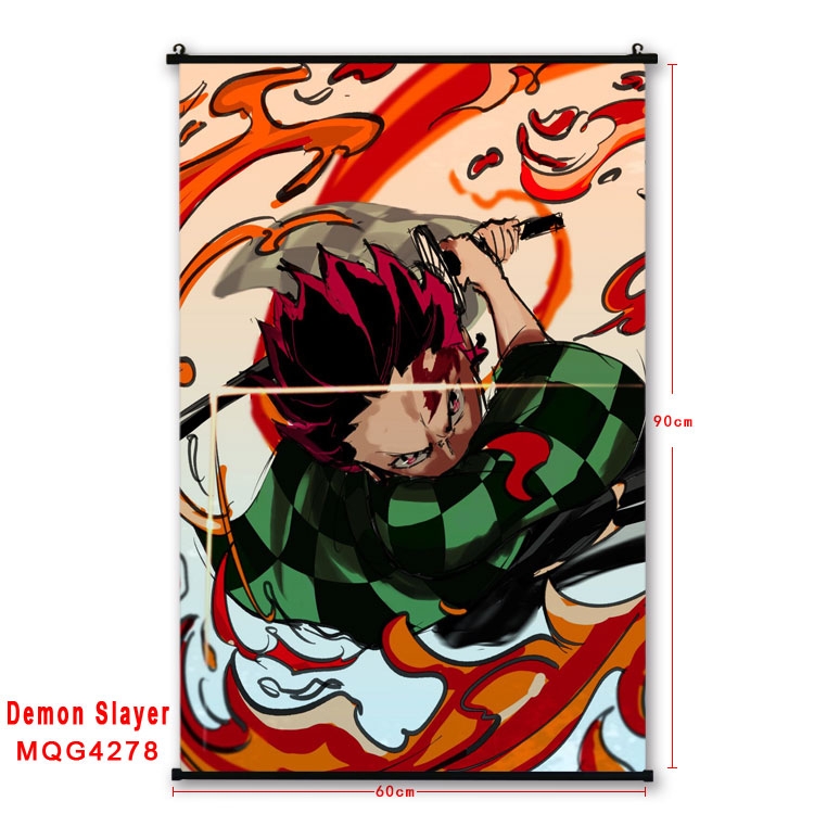 Demon Slayer Kimets black Plastic rod Cloth painting Wall Scroll 60X90CM  MQG-4278