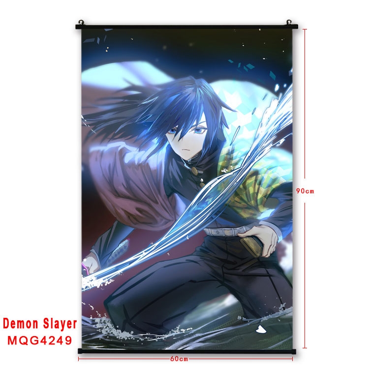 Demon Slayer Kimets black Plastic rod Cloth painting Wall Scroll 60X90CM MQG-4249