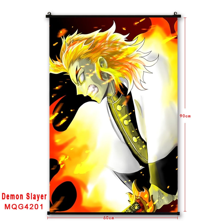 Demon Slayer Kimets black Plastic rod Cloth painting Wall Scroll 60X90CM  MQG-4201