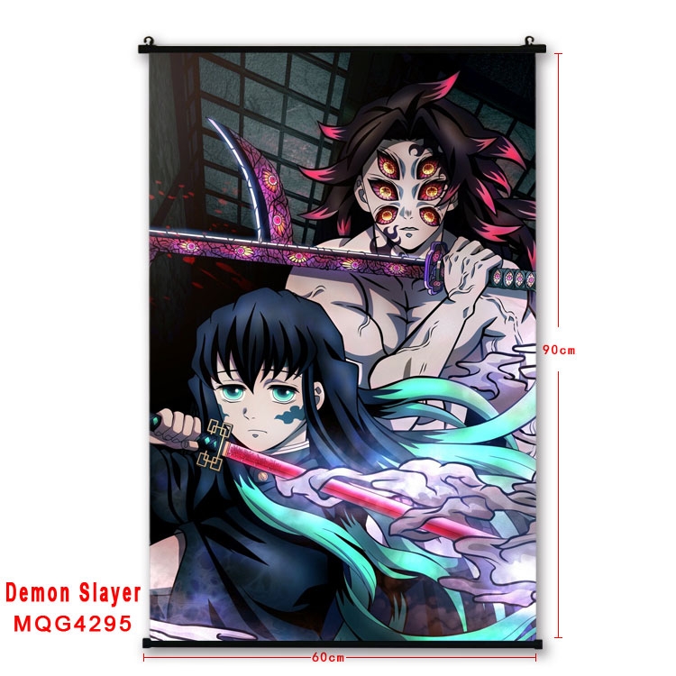 Demon Slayer Kimets black Plastic rod Cloth painting Wall Scroll 60X90CM   MQG-4295