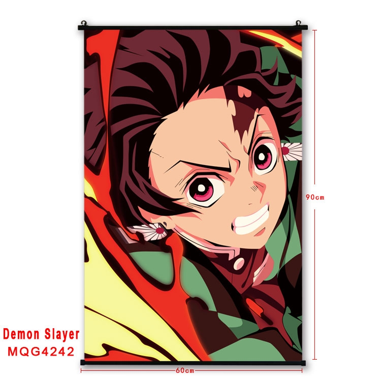 Demon Slayer Kimets black Plastic rod Cloth painting Wall Scroll 60X90CM   MQG-4242