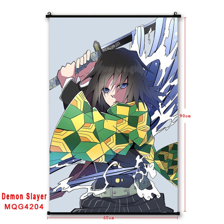 Demon Slayer Kimets black Plastic rod Cloth painting Wall Scroll 60X90CM MQG-4204