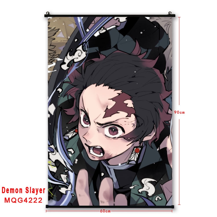 Demon Slayer Kimets black Plastic rod Cloth painting Wall Scroll 60X90CM MQG-4222