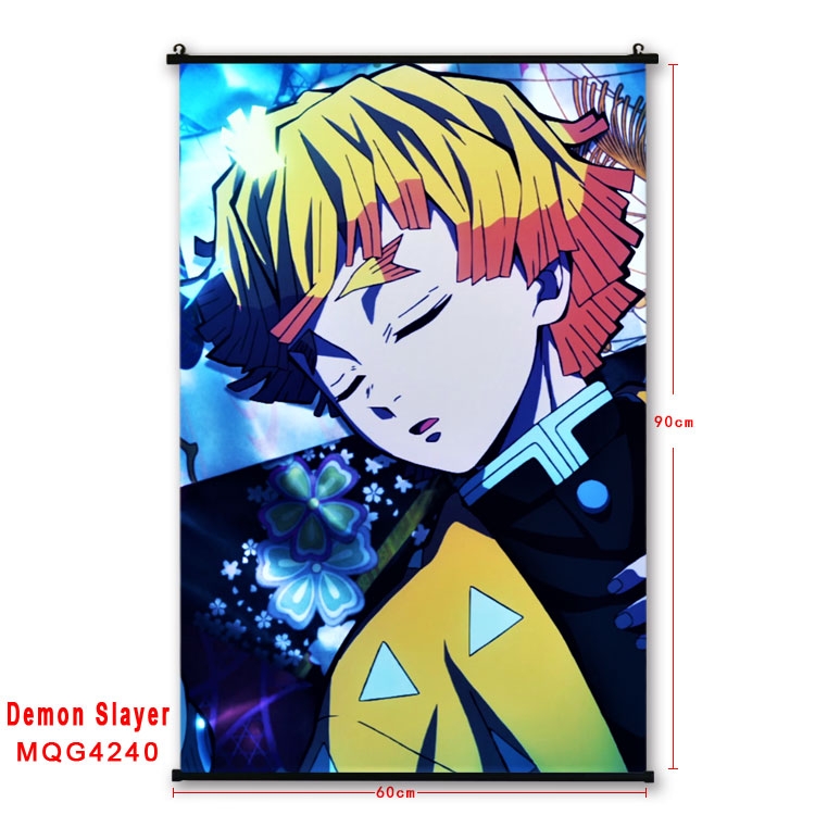 Demon Slayer Kimets black Plastic rod Cloth painting Wall Scroll 60X90CM  MQG-4240