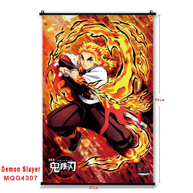 Demon Slayer Kimets black Plastic rod Cloth painting Wall Scroll 60X90CM