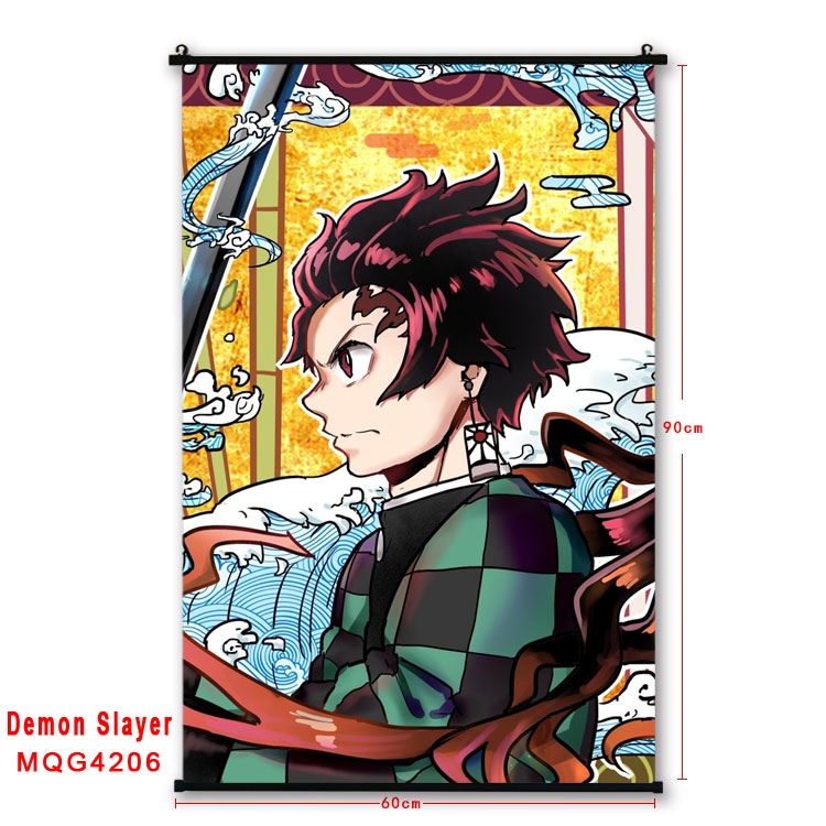 Demon Slayer Kimets black Plastic rod Cloth painting Wall Scroll 60X90CM MQG-4206