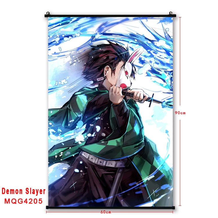 Demon Slayer Kimets black Plastic rod Cloth painting Wall Scroll 60X90CM MQG-4205