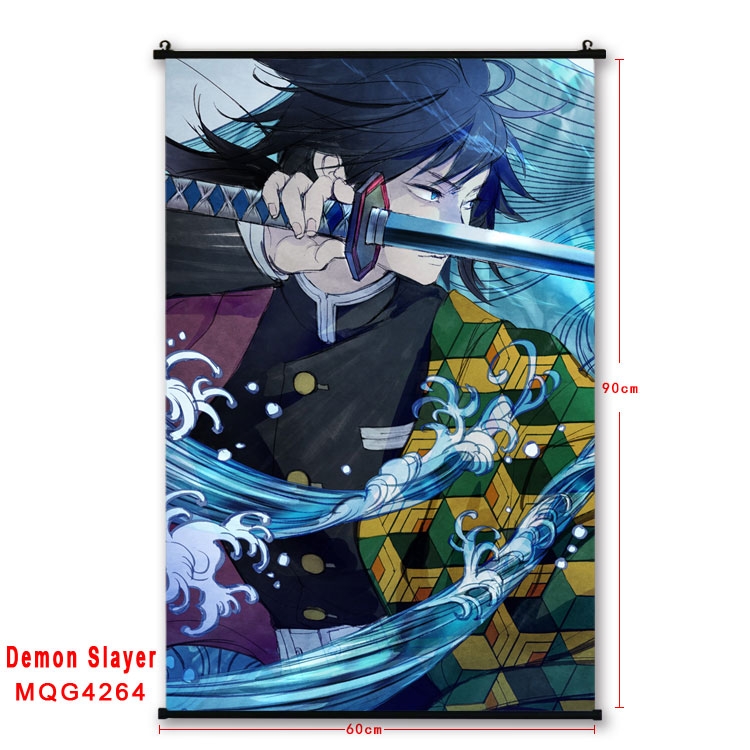 Demon Slayer Kimets black Plastic rod Cloth painting Wall Scroll 60X90CM MQG-4264