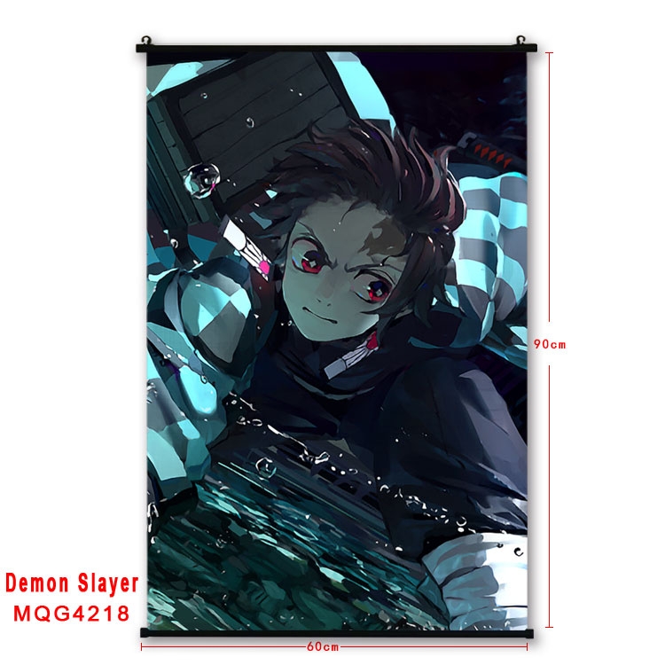 Demon Slayer Kimets black Plastic rod Cloth painting Wall Scroll 60X90CM MQG-4218