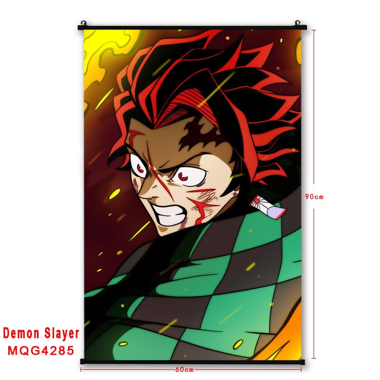 Demon Slayer Kimets black Plastic rod Cloth painting Wall Scroll 60X90CM  MQG-4285