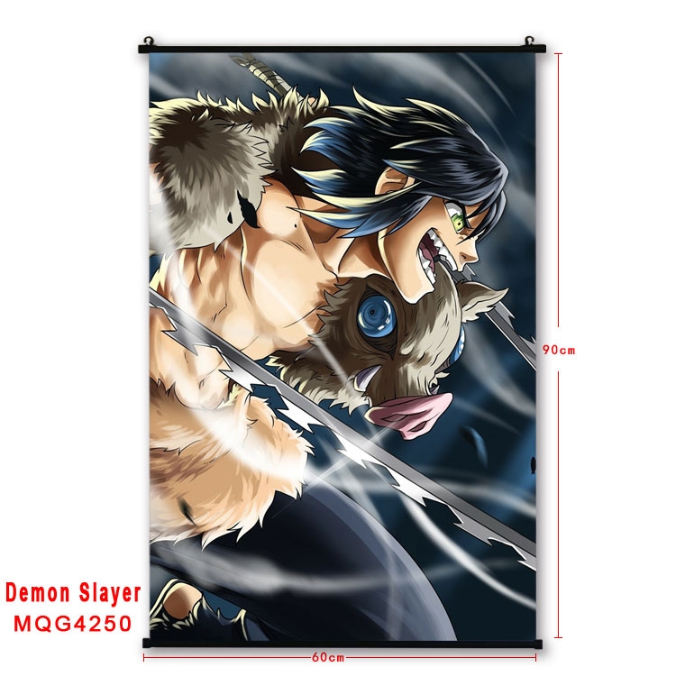 Demon Slayer Kimets black Plastic rod Cloth painting Wall Scroll 60X90CM MQG-4307