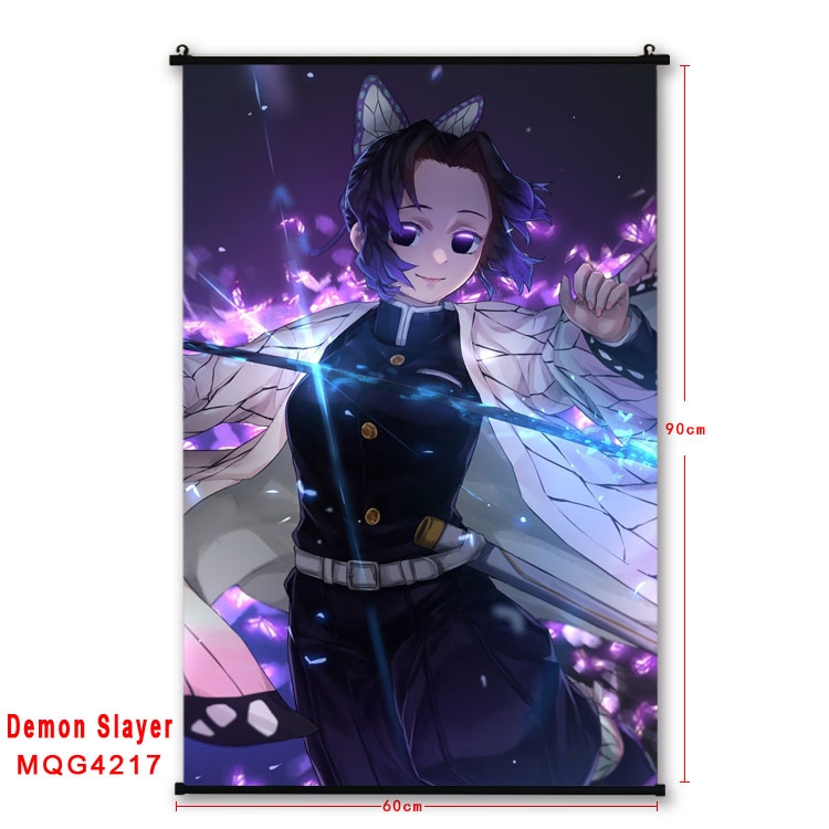 Demon Slayer Kimets black Plastic rod Cloth painting Wall Scroll 60X90CM MQG-4217