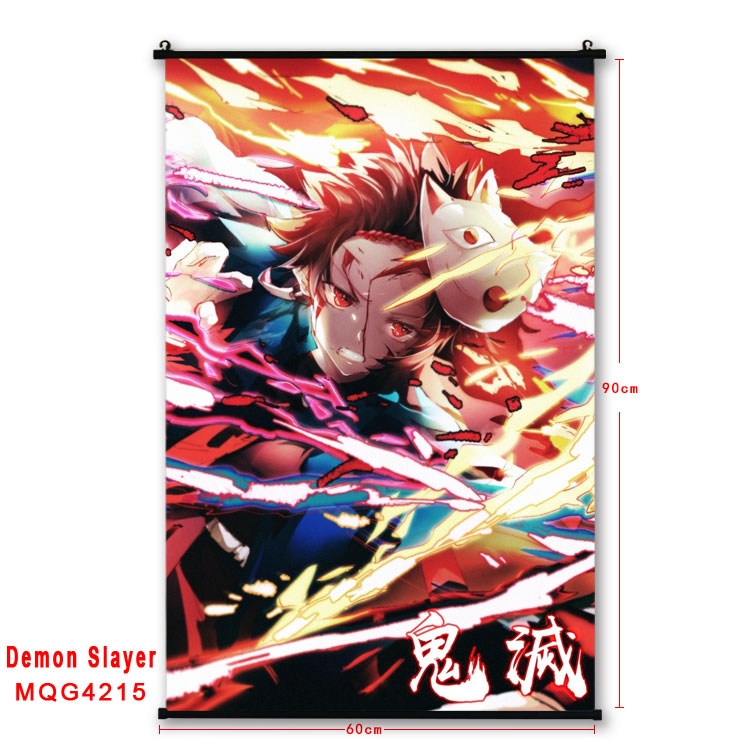 Demon Slayer Kimets black Plastic rod Cloth painting Wall Scroll 60X90CM MQG-4215