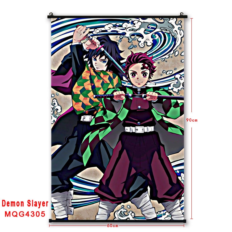 Demon Slayer Kimets black Plastic rod Cloth painting Wall Scroll 60X90CM MQG-4305