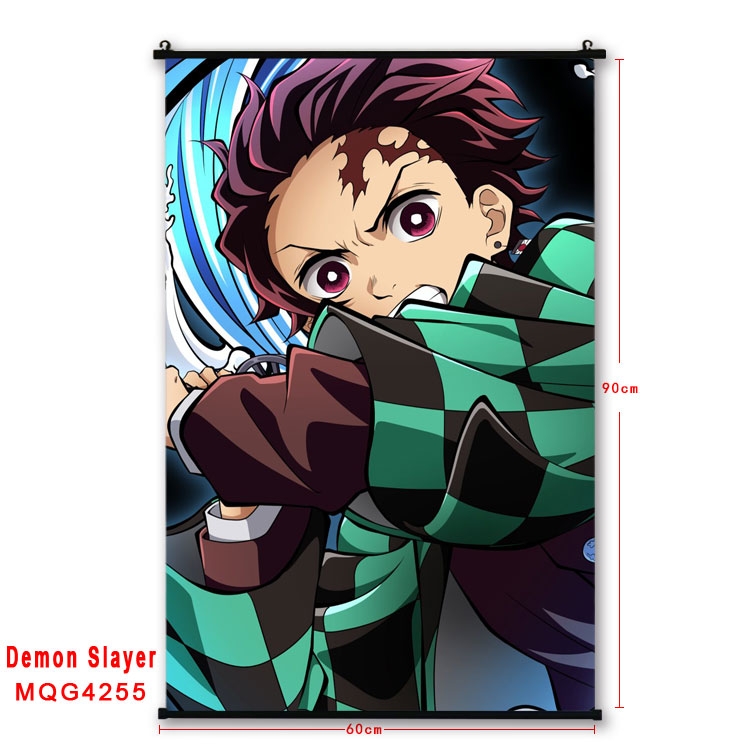 Demon Slayer Kimets black Plastic rod Cloth painting Wall Scroll 60X90CM MQG-4255