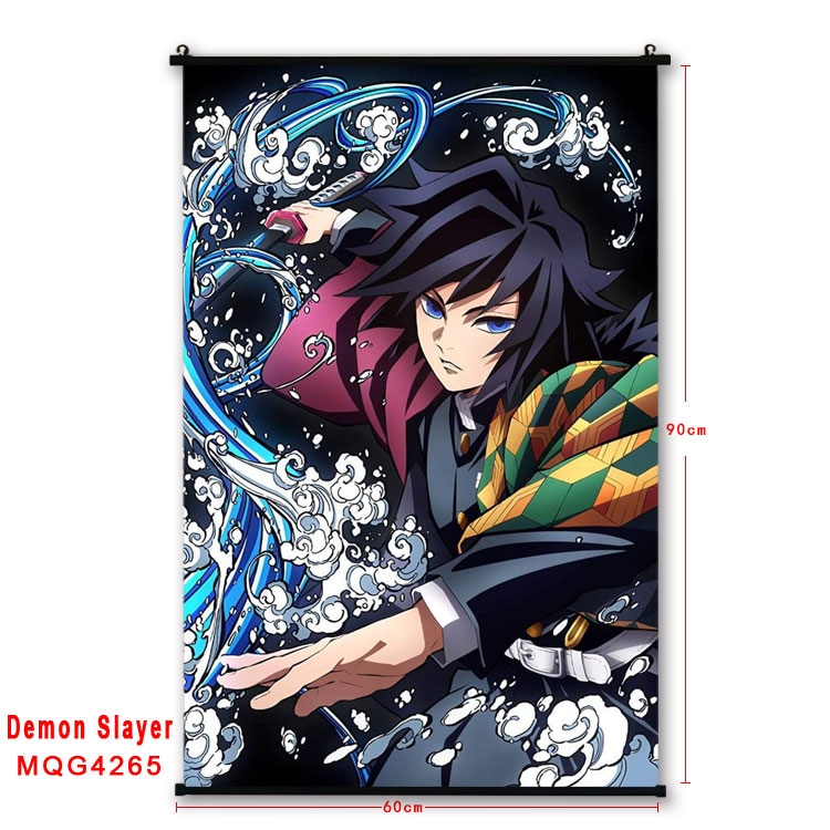 Demon Slayer Kimets black Plastic rod Cloth painting Wall Scroll 60X90CM  MQG-4265