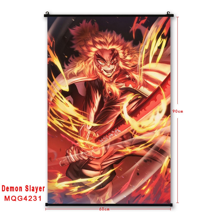 Demon Slayer Kimets black Plastic rod Cloth painting Wall Scroll 60X90CM  MQG-4231