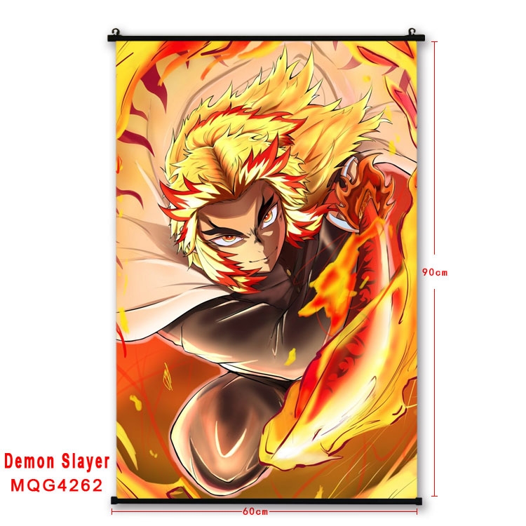 Demon Slayer Kimets black Plastic rod Cloth painting Wall Scroll 60X90CM  MQG-4262