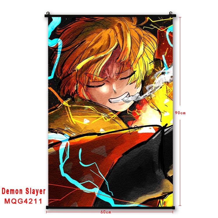 Demon Slayer Kimets black Plastic rod Cloth painting Wall Scroll 60X90CM  MQG-4211