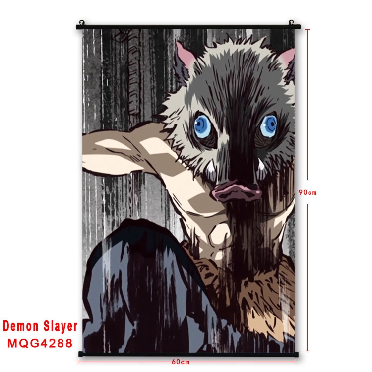 Demon Slayer Kimets black Plastic rod Cloth painting Wall Scroll 60X90CM MQG-4288