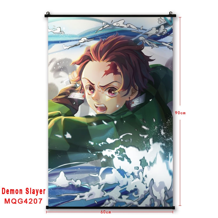 Demon Slayer Kimets black Plastic rod Cloth painting Wall Scroll 60X90CM MQG-4207