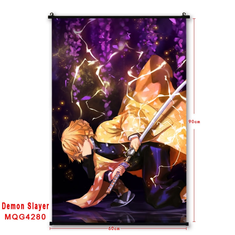 Demon Slayer Kimets black Plastic rod Cloth painting Wall Scroll 60X90CM MQG-4280