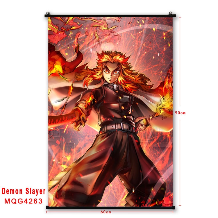 Demon Slayer Kimets black Plastic rod Cloth painting Wall Scroll 60X90CM  MQG-4263