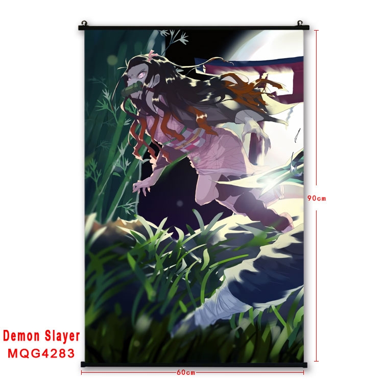 Demon Slayer Kimets black Plastic rod Cloth painting Wall Scroll 60X90CM MQG-4283