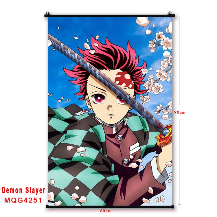 Demon Slayer Kimets black Plastic rod Cloth painting Wall Scroll 60X90CM MQG-4251