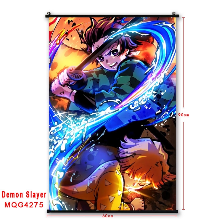 Demon Slayer Kimets black Plastic rod Cloth painting Wall Scroll 60X90CM MQG-4275