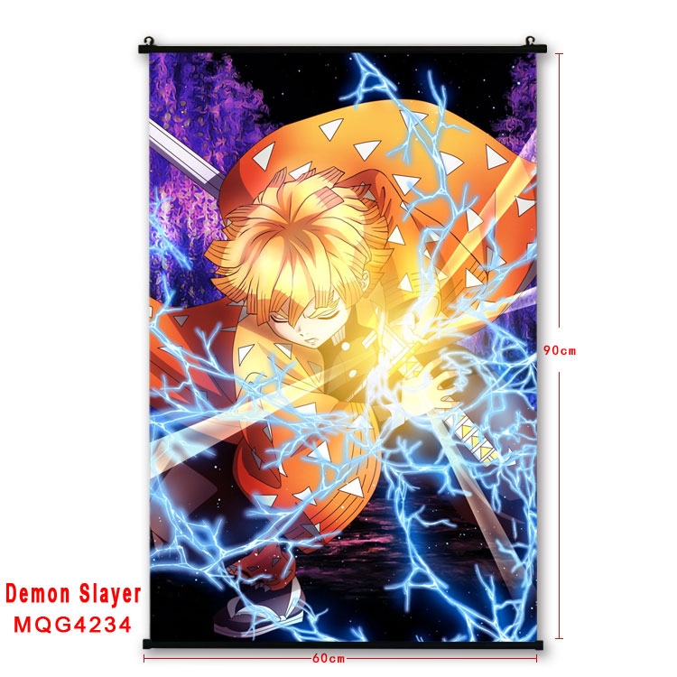 Demon Slayer Kimets black Plastic rod Cloth painting Wall Scroll 60X90CM  MQG-4234