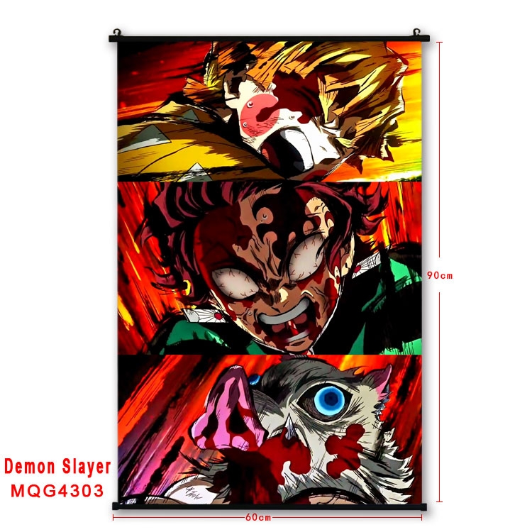 Demon Slayer Kimets black Plastic rod Cloth painting Wall Scroll 60X90CM MQG-4303