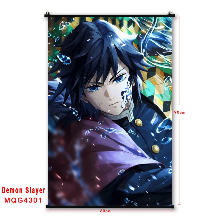 Demon Slayer Kimets black Plastic rod Cloth painting Wall Scroll 60X90CM MQG-4301