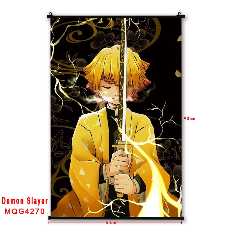 Demon Slayer Kimets black Plastic rod Cloth painting Wall Scroll 60X90CM MQG-4270