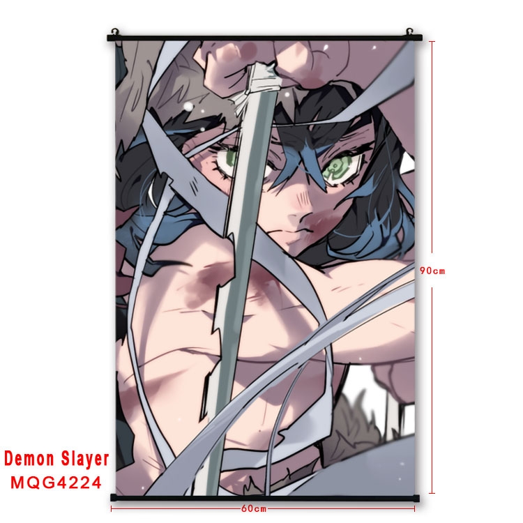 Demon Slayer Kimets black Plastic rod Cloth painting Wall Scroll 60X90CM  MQG-4224