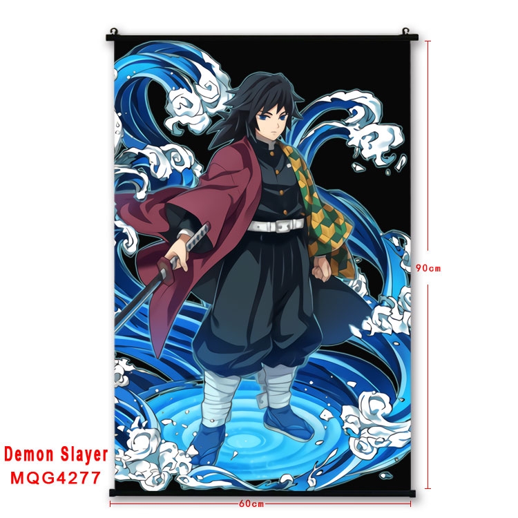 Demon Slayer Kimets black Plastic rod Cloth painting Wall Scroll 60X90CM MQG-4277