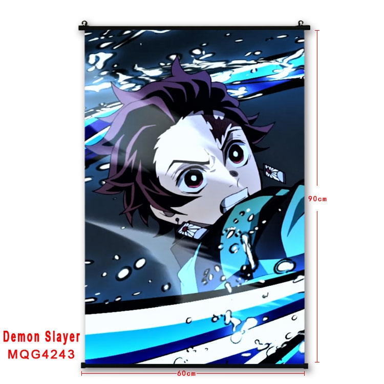 Demon Slayer Kimets black Plastic rod Cloth painting Wall Scroll 60X90CM MQG-4243