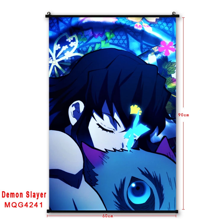 Demon Slayer Kimets black Plastic rod Cloth painting Wall Scroll 60X90CM MQG-4241