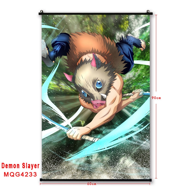 Demon Slayer Kimets black Plastic rod Cloth painting Wall Scroll 60X90CM MQG-4233