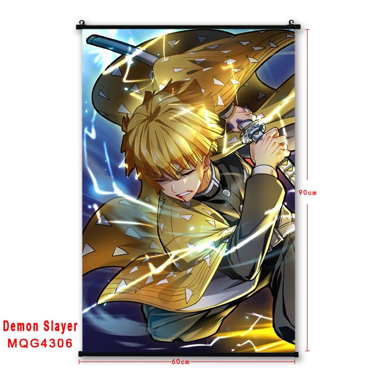 Demon Slayer Kimets black Plastic rod Cloth painting Wall Scroll 60X90CM  MQG-4306