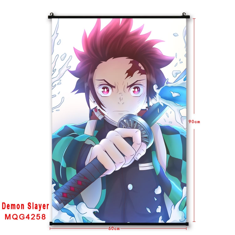 Demon Slayer Kimets black Plastic rod Cloth painting Wall Scroll 60X90CM  MQG-4258