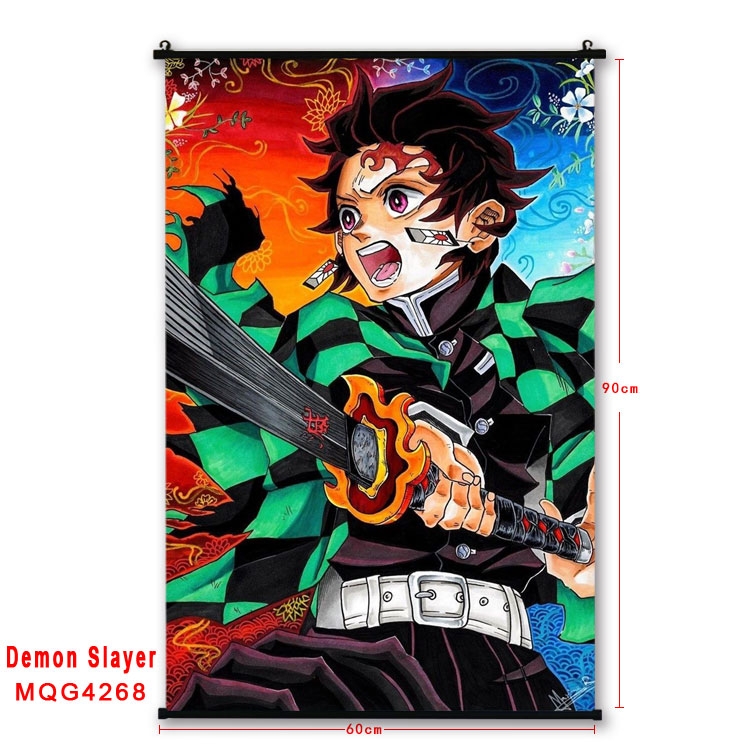 Demon Slayer Kimets black Plastic rod Cloth painting Wall Scroll 60X90CM MQG-4268